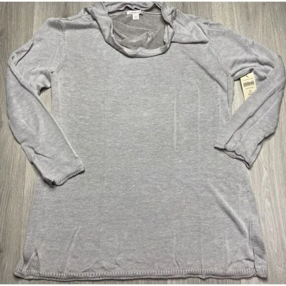 Coldwater Creek‎ Sweater Women 16 Gray Cowl Neck Tunic Linen Blend Neutral